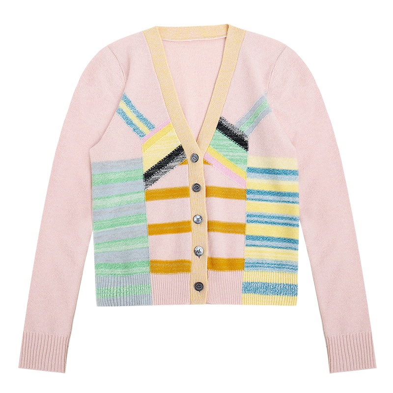 ERDOS/鄂尔多斯[复古英伦]21年春夏纯羊绒V领提花女开衫女士针织衫/毛衣