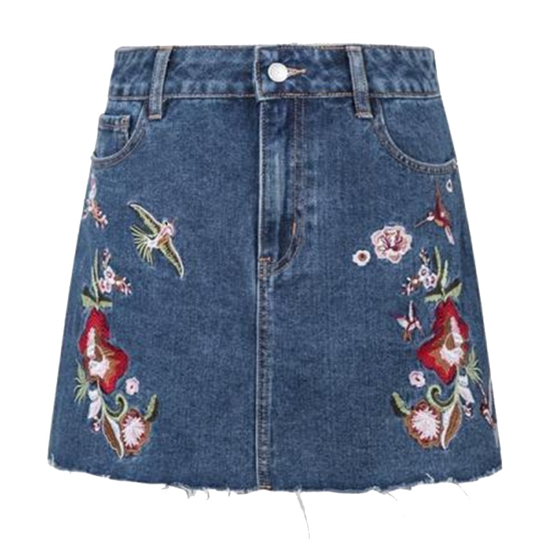 【热卖】刺绣牛仔裙子女短裙2019春新款ins高腰半身裙包臀裙a字裙秋冬裙子20011728