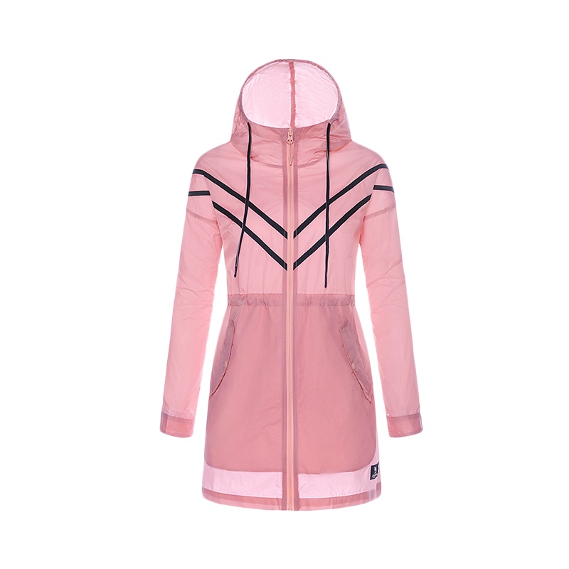 骆驼户外皮肤风衣女连帽防紫外线轻薄透气中长款防晒衣