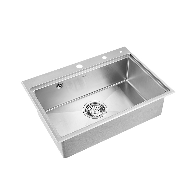 摩恩304不锈钢厨房水槽单槽套餐台上台下水龙头洗碗槽洗菜盆大单槽夏普手工槽