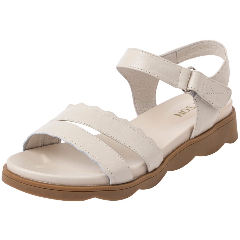 百田森夏季新款厚底凉鞋女真皮外穿波浪鞋防滑魔术贴妈妈鞋女