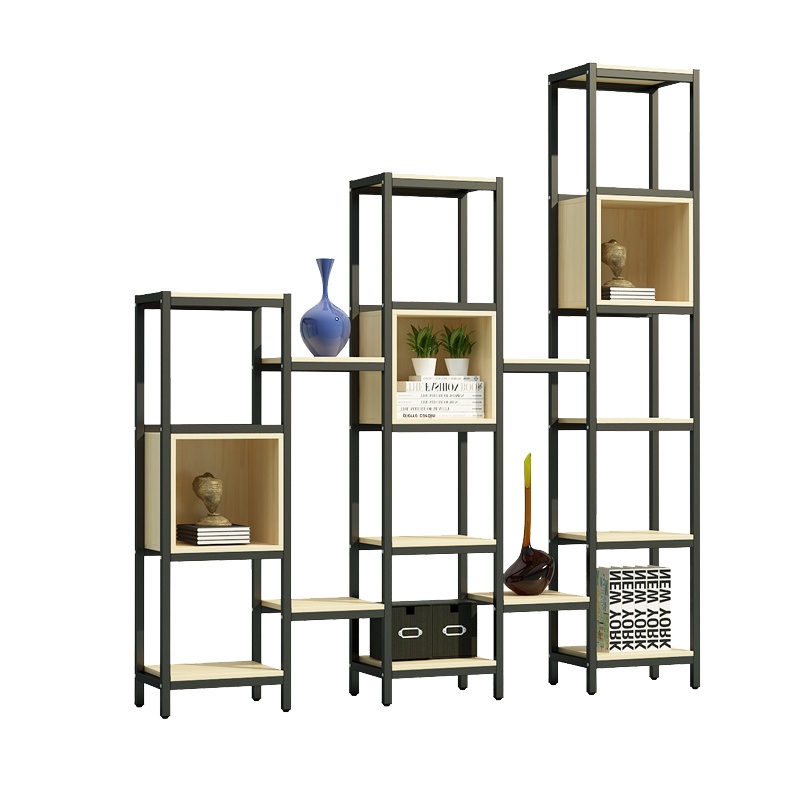 鑫金虎 办公家具实木板铁艺隔断置物架客餐厅装饰柜玄关屏风现代简约工业风落地书架 玄关置物架置物柜