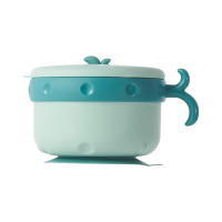 开优米儿童餐具套装 宝宝婴儿防摔碗吸盘辅食碗316不锈钢注水保温绿色