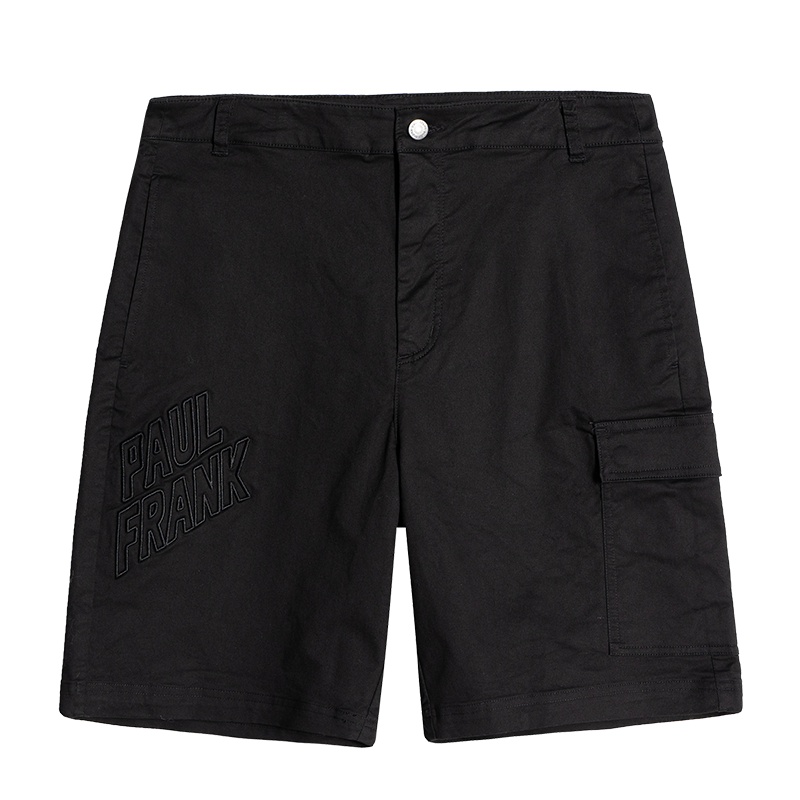 Paul Frank/大嘴猴2019夏季新款短裤男黑色韩版宽松裤子系扣学生