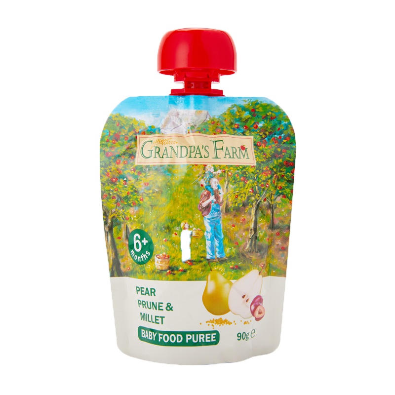 爷爷的农场 婴儿果泥宝宝辅食蔬果泥佐餐泥 梨西梅小米泥吸吸袋 90g/袋