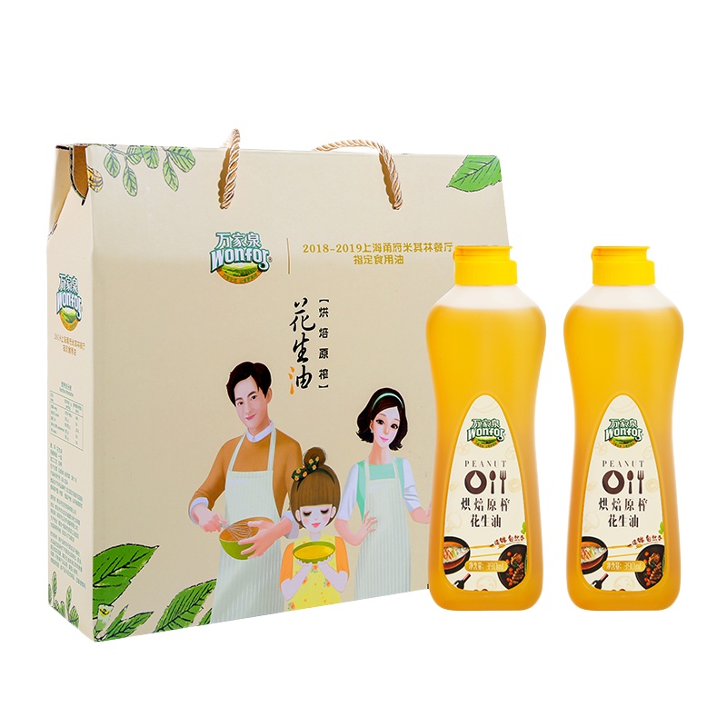 万家泉烘焙原榨花生油小鲜油礼盒390ML*3