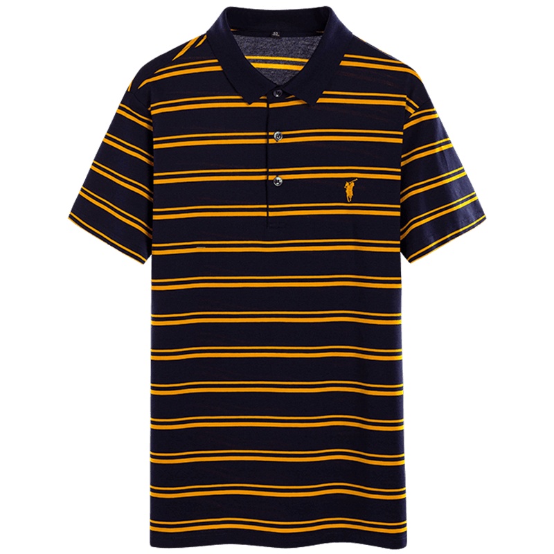 传奇保罗春夏条纹POLO衫时尚个性翻领商务休闲上班吸汗透气棉质短袖男士polo中年稳重大码爸爸款