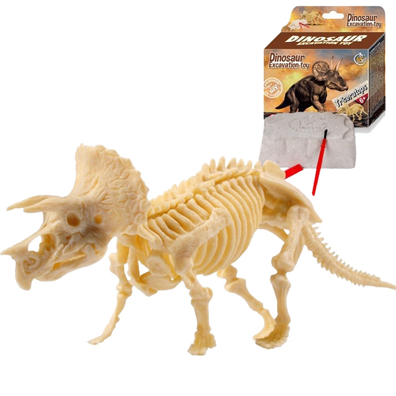 考古玩具儿童挖掘探索恐龙化石恐龙骨架 梁龙 霸王龙 三角龙 [款式随机]