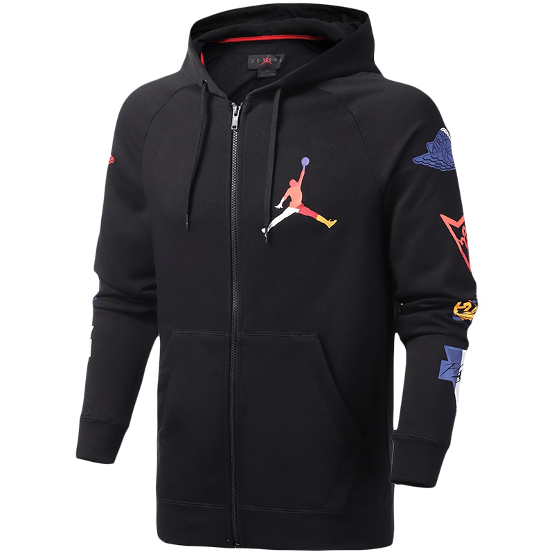 NIKE男装夹克2019年新款JORDAN花臂炫彩LOGO连帽外套运动服CJ7880