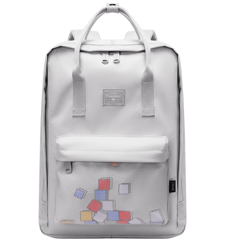 第九城（V.NINE） 双肩背包男女创意方块图案防泼水14英寸电脑包大中学生休闲双肩书包