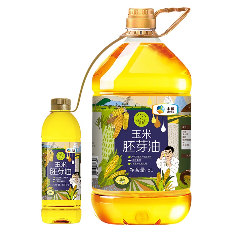 中粮 初萃玉米胚芽油 5L+400ml 非转基因食用油 整箱