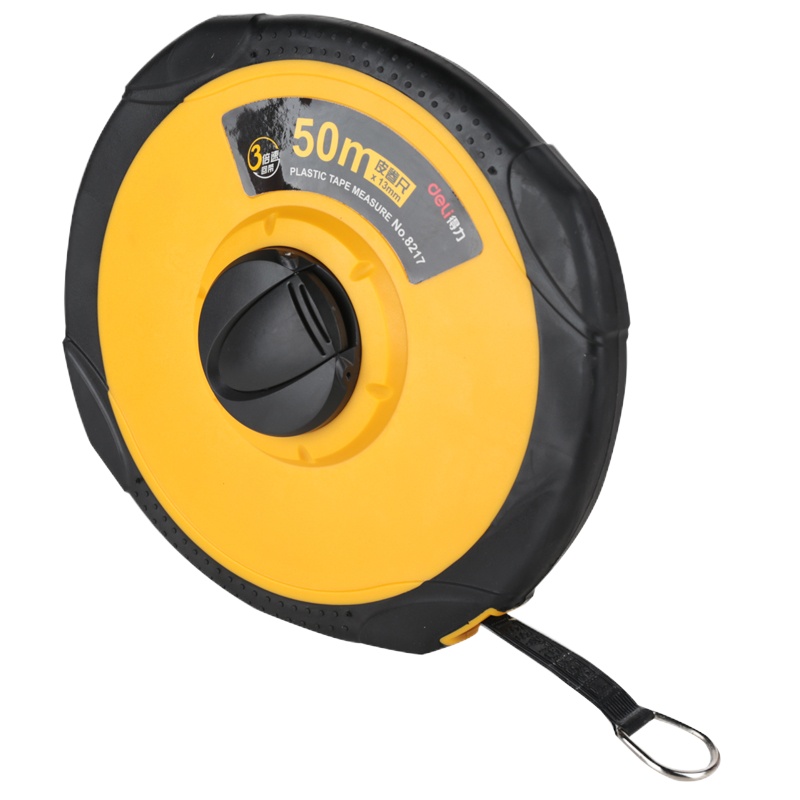 得力皮卷尺8217皮尺50米卷尺测量工具户外施工玻璃纤维卷尺专用 得力