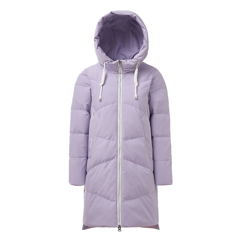 千仞岗秋冬新款羽绒服女纯色连帽中长款休闲通勤羽绒服