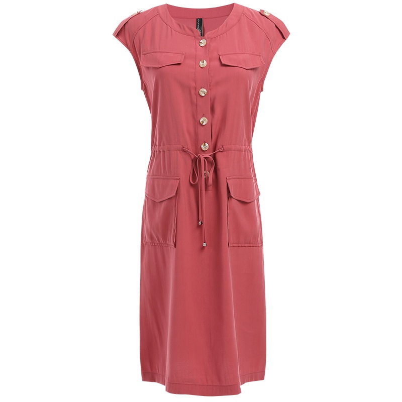 欧昵雪夏季气质立领显瘦收腰连衣裙女中长款短袖中裙子