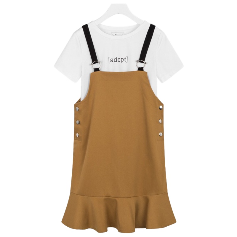 拉夏贝尔新款港风连衣裙子背带裙小心机俏皮两件套