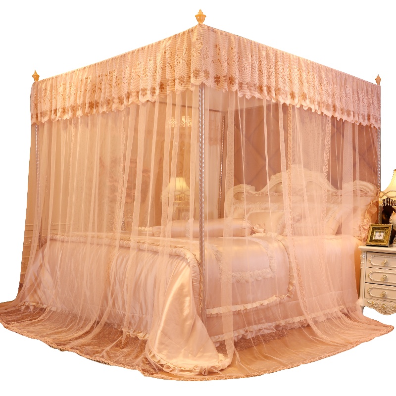 吉岳Giyou加密帐纱加厚加粗不锈钢支架宫廷式落地三开门蚊帐