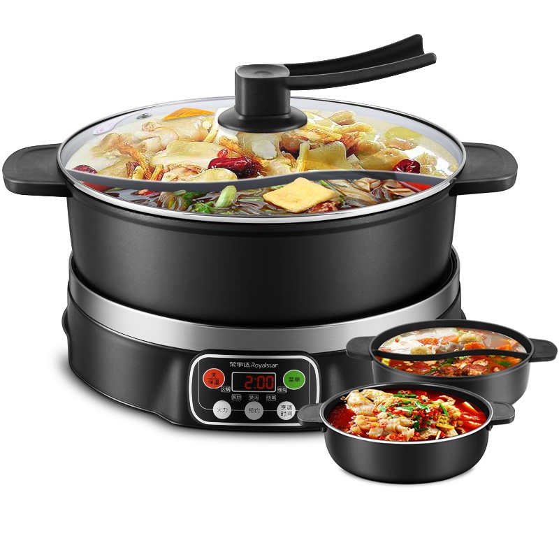荣事达(Royalstar)鸳鸯电火锅RHG-S50W家用5L容量电炒锅韩式多功能电热锅支持煎烤电煮锅家用煮面不沾