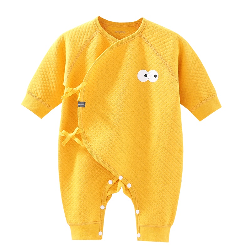 Aengbay 宝宝黄色新生儿连体衣婴儿衣服舒适夹棉服哈衣和尚服初生