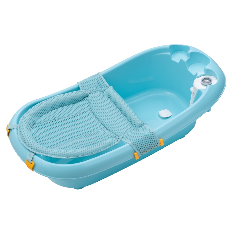 DuDi/青蛙嘟迪 婴童浴盆宝宝洗澡盆婴幼儿感温浴盆可坐可躺澡盆新生儿大号儿童沐浴盆配护脊浴网套装 蓝色