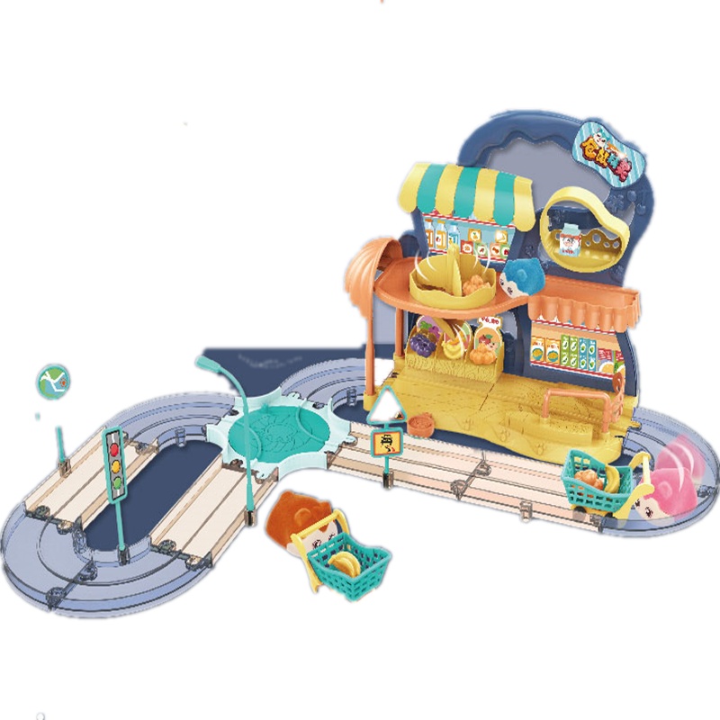 越诚电动路轨玩具过家家仓鼠精灵乐园别墅套装儿童3-10岁男女孩生日礼物欢乐超市(1619E蓝)