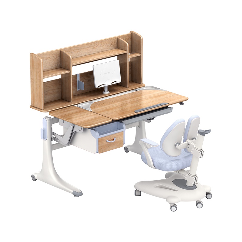法兰芭比好学童橡木儿童学习桌小学生实木书桌 可升降 课桌椅套装