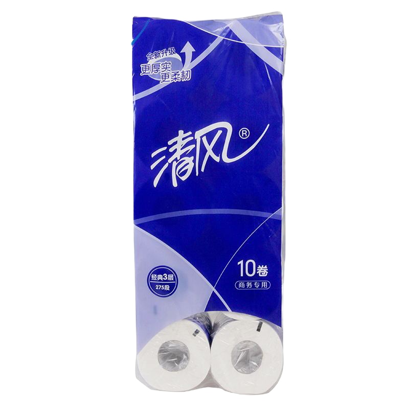 清风3层平纹卷筒卫生纸厕纸家用小卷纸卷筒纸275段10卷/提B22AA5 10提/箱