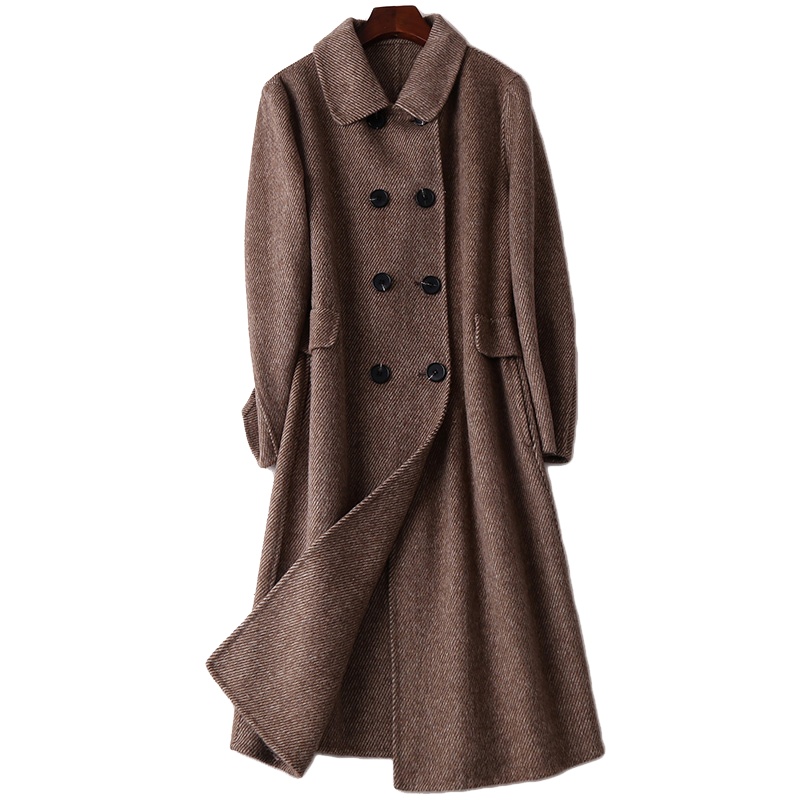 海宁2019秋冬季新款女士时尚流行双面羊毛呢长款大衣外套