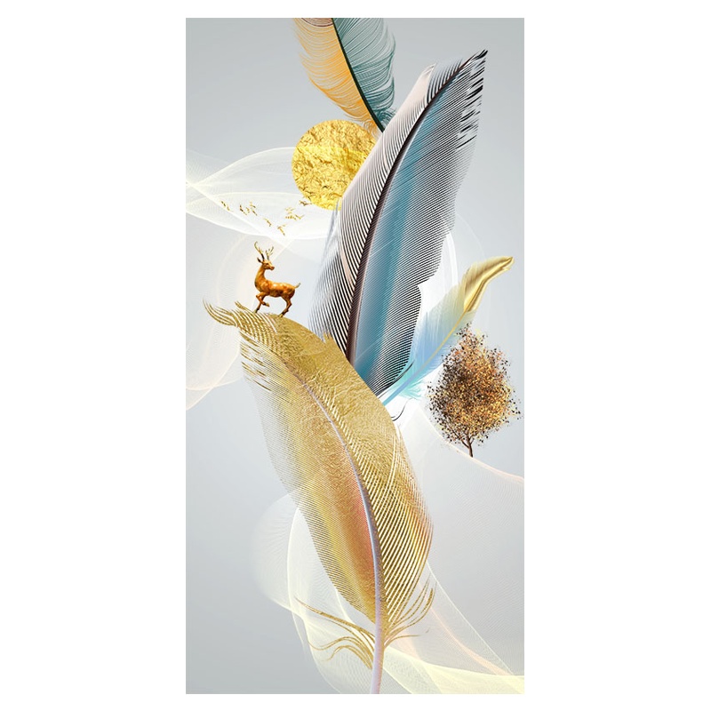 红绿蓝博艺新中式入户玄关装饰画清羽福禄现代简约客厅过道壁画北欧轻奢风墙面清羽飞扬挂画50x100cm