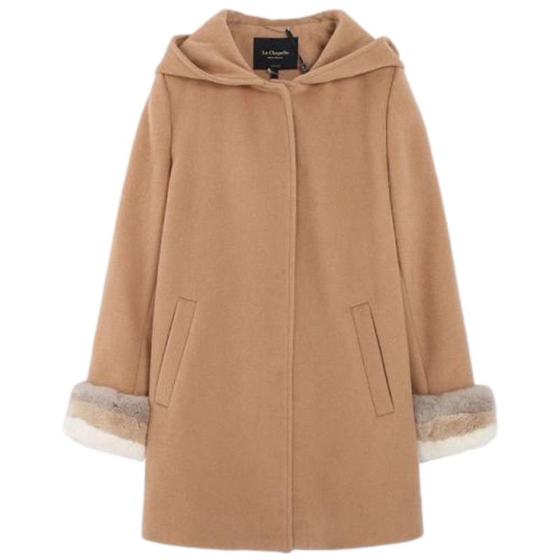 拉夏贝尔羊毛毛呢外套女冬季宽松学院行连帽呢子
