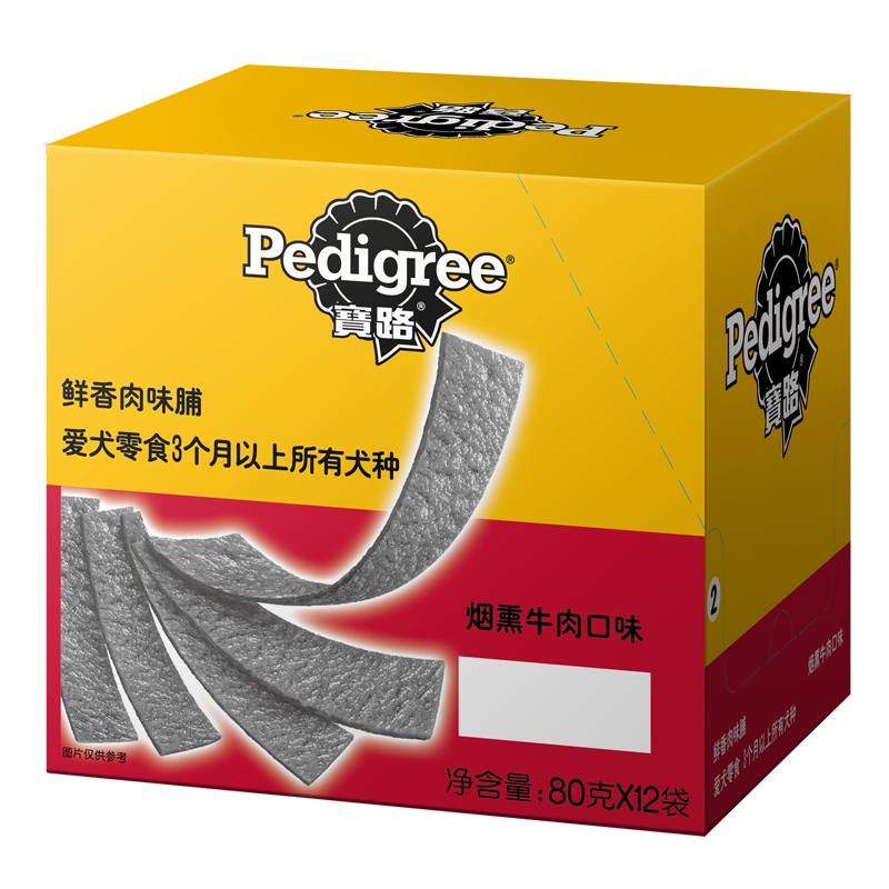 宝路狗粮 宠物狗零食 通用犬泰迪茶杯犬柯基 烟熏牛肉味鲜香肉味脯80g*12包 奖励训练狗狗