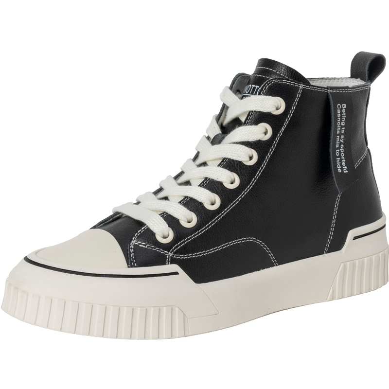 百田森厚底街拍帆布鞋女头层牛皮英伦风港味春季新款高帮鞋女