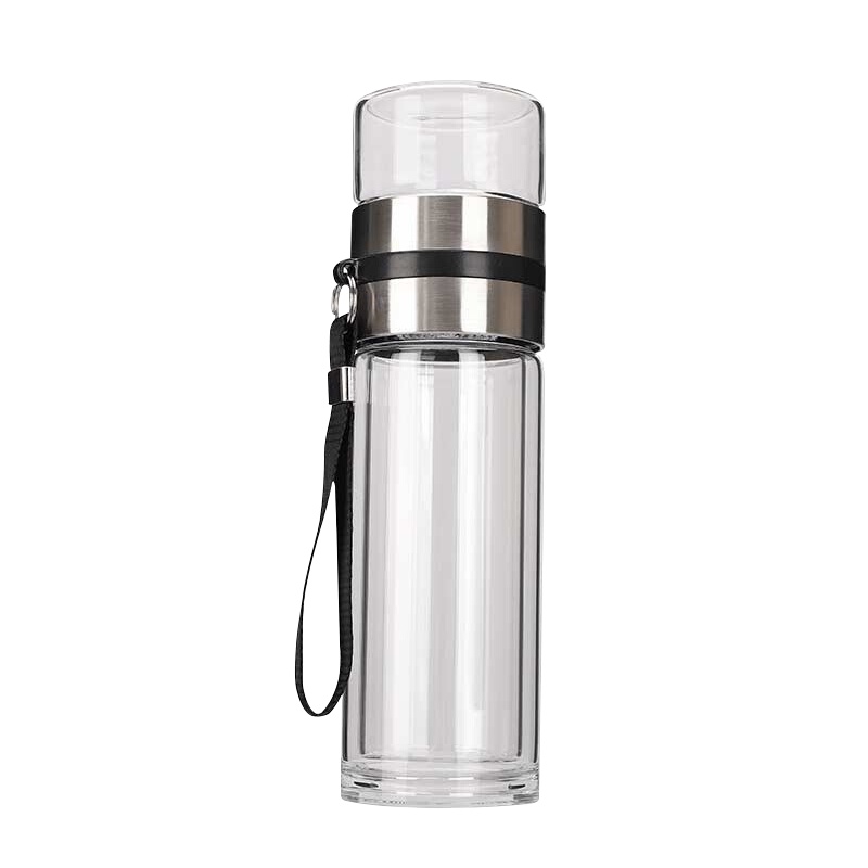 晶立方 茶水分离杯300ml 泡茶杯子双层玻璃杯男女车载便携水杯