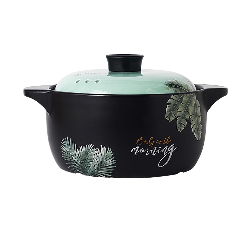 砂锅煲汤家用煤气灶专用烘焙精灵煲汤锅沙锅瓦煲陶瓷小号汤锅炖锅 4.5L北欧绿叶砂锅(宽款)