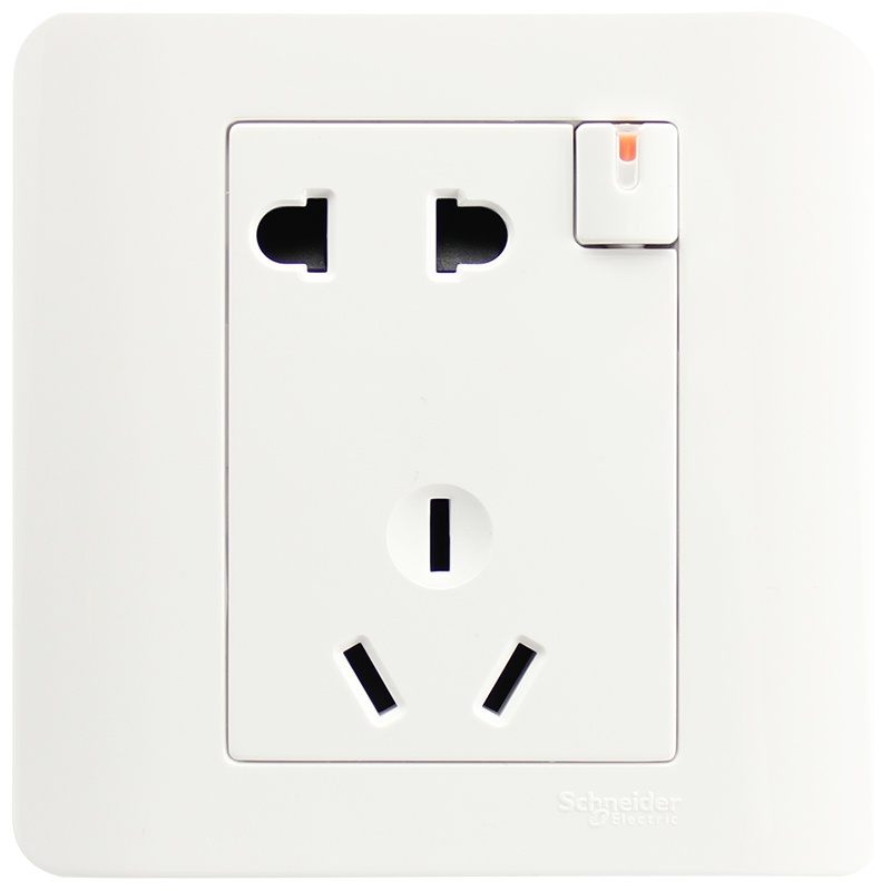 施耐德电气（Schneider Electric）电源插座 带开关一开五孔插座 二三插墙壁电源面板 10A 轻点白