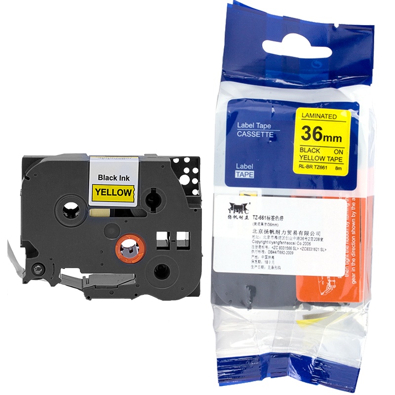 扬帆耐立(YFHC) TZ-661标签色带(黄底黑字/36mm)适用PT530/550/3600/9200PC