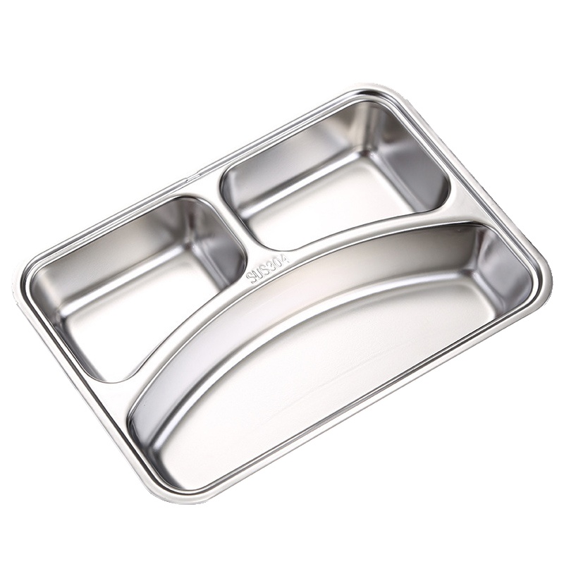 意黛斯(YIDAISI) 304不锈钢快餐盘分格餐盘儿童幼儿园学生成人食堂快餐盘餐具 三格(浅款)[10个起售]