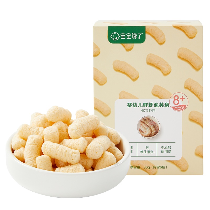 宝宝馋了婴幼儿鲜虾泡芙条儿童零食手指泡芙条单盒装36g