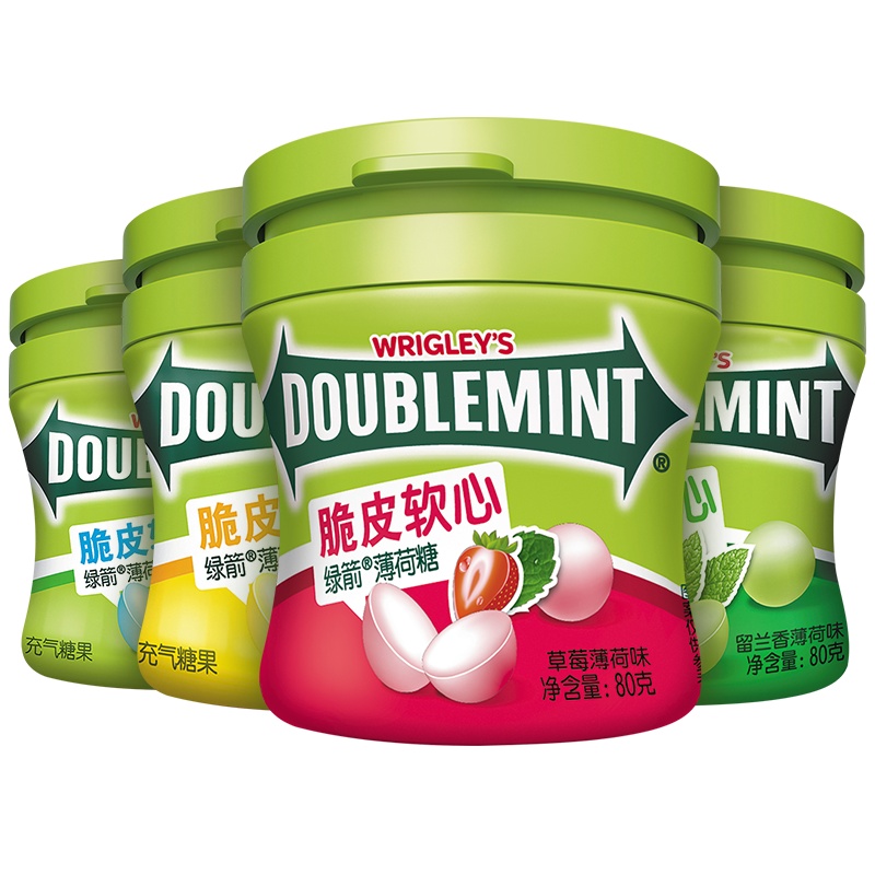 绿箭口香糖薄荷糖脆皮软心糖80g3瓶多口味原味薄荷味