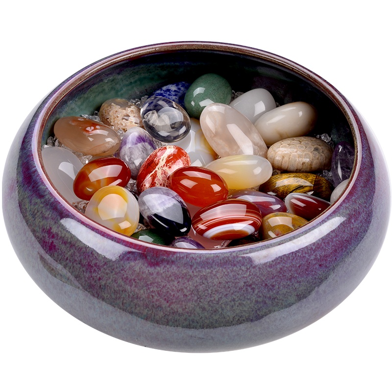 石头记聚宝盆天然水晶石头聚财风水摆件办公室家居客厅装饰品