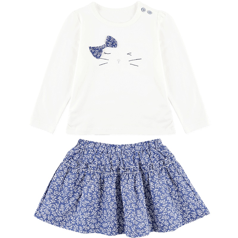 婴姿坊春季新款优雅米白喵星人系列开肩绣花上衣英伦田园风百搭休闲时尚运动碎花小裙