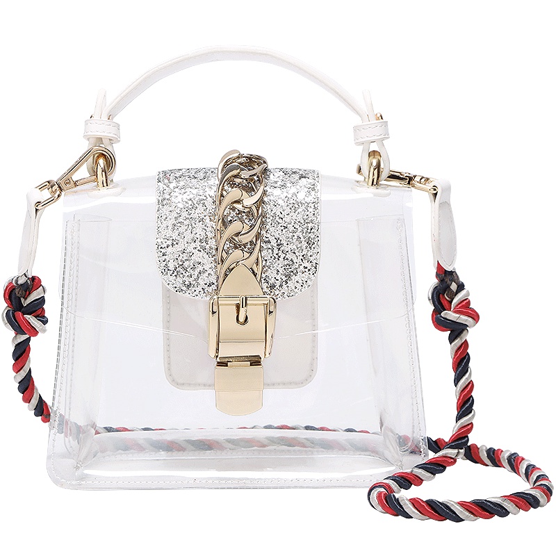 toutou透明果冻包2019迷你拧绳撞色手提包单肩斜挎小包包