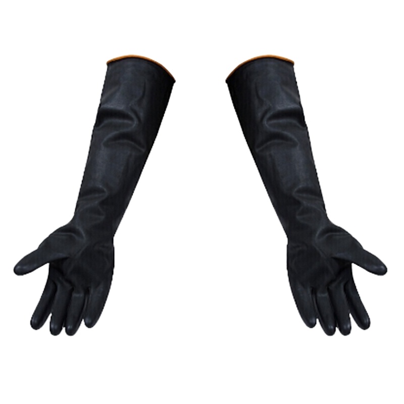 劳保防油防水加长加厚橡胶防滑手套 55CM 黑色（5双起售）