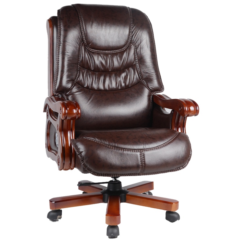 质凡真皮老板椅实木牛皮大班椅升降转椅