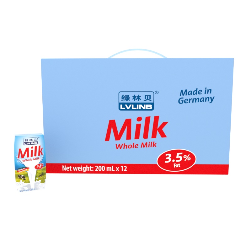绿林贝 德国原装进口全脂牛奶200ml*12盒整箱 高钙早餐奶