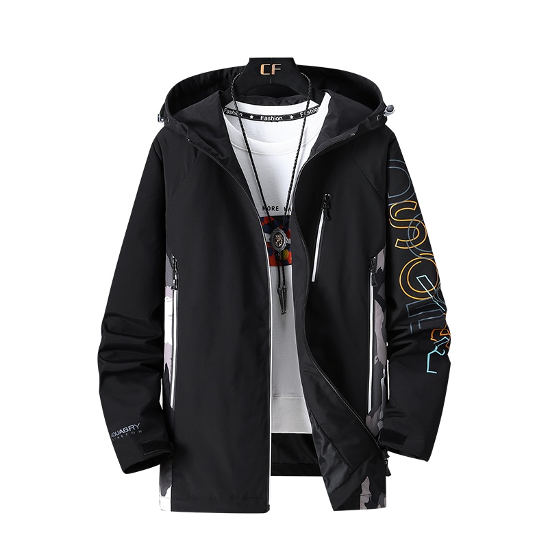 PMMP男士春秋夹克外套新款时尚帅气夜光拉链运动休闲胖子宽松加肥上衣