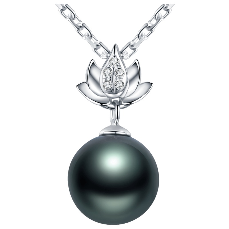 brir 佰色传情 正圆8-9mm大溪地黑海水珍珠吊坠正品女18k金钻石