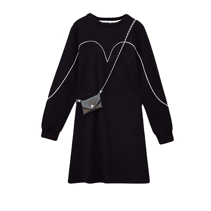 晗亦然2021大码女装 胖mm时尚减龄长款卫衣连衣裙 配包包3203