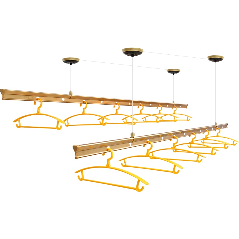 好太太升降晾衣架手摇双杆晒衣架子家用小阳台折叠挂衣架神器D-1004金色双杆2.4米+12个精美衣架