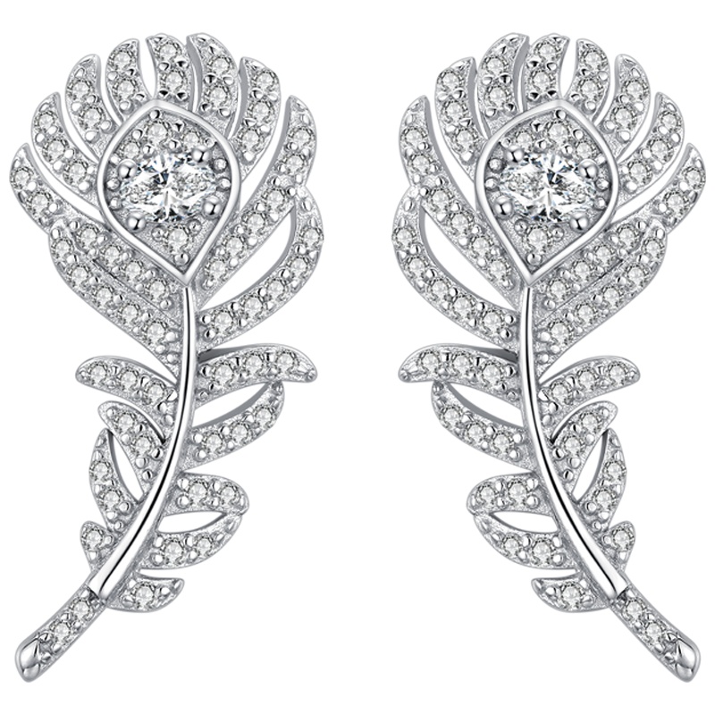 佰色传情BRIR925纯银白色羽毛耳环女超仙显脸瘦的耳钉耳饰