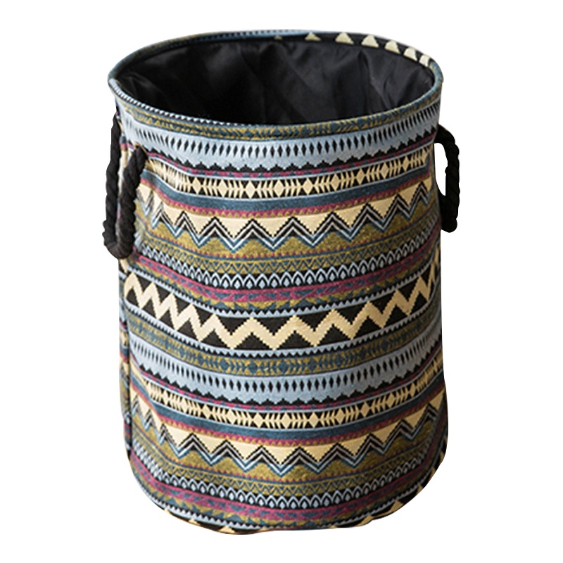 清科蓝 民族风圆筒脏衣篮加厚双层收纳桶玩具衣物收纳篮洗衣篮棉麻收纳袋家用大容量收纳袋